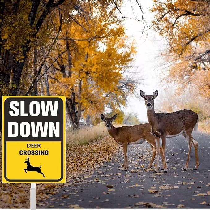 Slow Down deer Crossing yard Sign for Street Rustproof Reflective Aluminum Caution Drive Slowly Watch for deer Sign Garden Animal Sign for Neighborhoods
