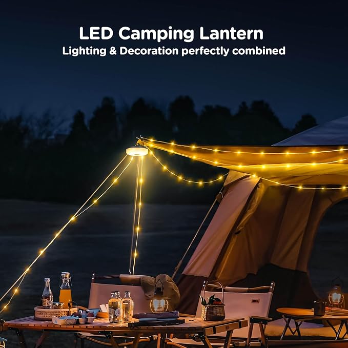OGERY Camping String Lights, 4 in 1 Quick Storage 32.8FT Rechargeable Indoor Outdoor Fairy String Lights with 8 Lighting Modes, Hanging Portable LED Lamp for Christmas Decor Patio Party Essentials