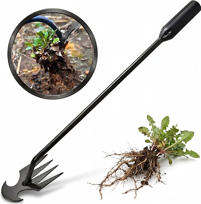 MOTEERLLU Weeding Artifact Uprooting Weeding Tool Gardening, 4-Claw Manganese Steel Weed Puller Garden Hand Weeder Tools, Weed Picker Grass Remover Tool