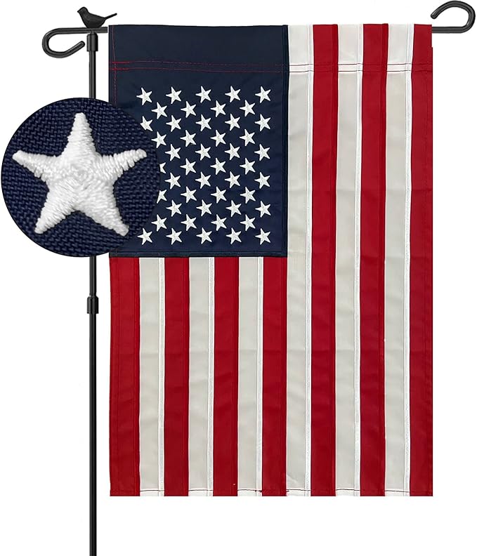 Bradford Embroidered American Garden Flag 12x18 Double Sided, Small American USA Garden Flag for Outside America Yard Lawn Heavy Duty