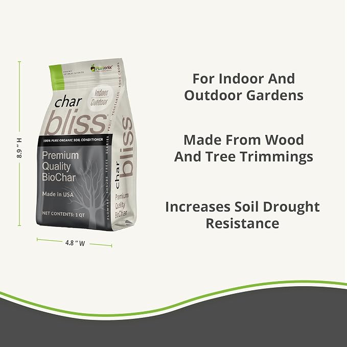 Char Bliss (8 Qts) - Organic Biochar for Plants - OMRI-Listed Biochar Soil Amendment Organic - Bio Char for Plants - Horticultural Charcoal for Plants, Potting Soil, Garden Soil, & Potting Mixes