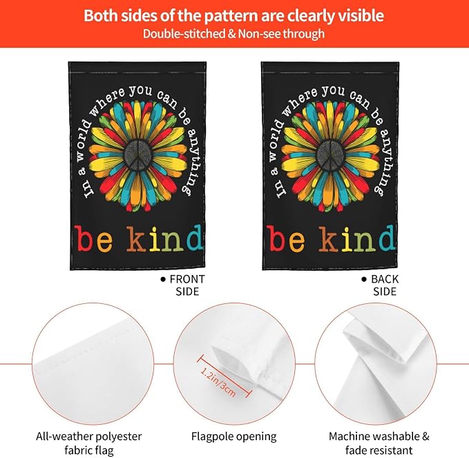 In A World Where You Can Be Anything Be Kind Garden Flag 12 X 18 In Peace Outdoor Floral Mini Yard Flag House Flags Double-Sided Farmhouse Sign For Home Garden Decoration
