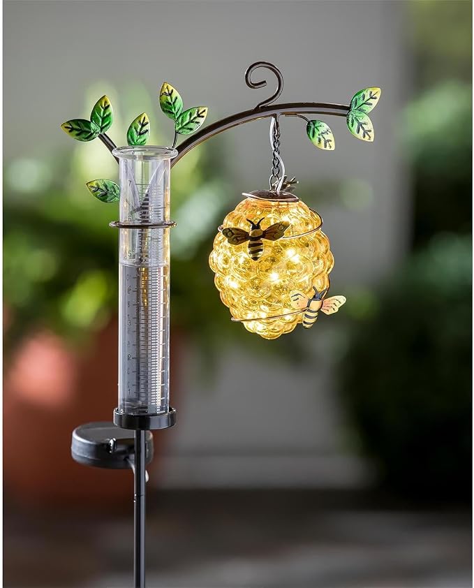 36" Beehive Solar Garden Stake with Rain Gauge
