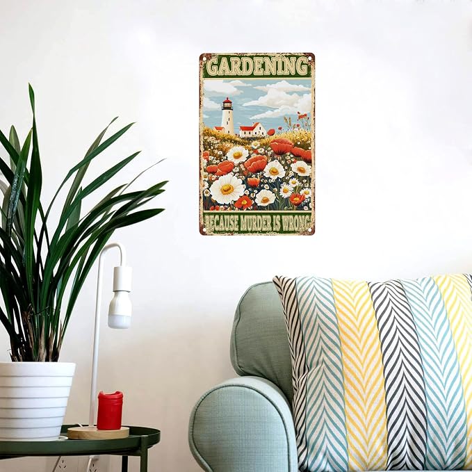 Vintage Garden Tin Signs Gardening Because Murder Is Wrong Metal Sign Wall Decor for Garden Yard Fence Home Kitchen Bar 12×8 Inch