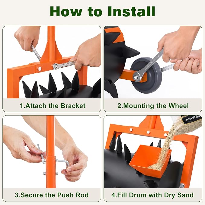 Rolling Lawn Aerator Grass Aerator, Steel Spike Roller Aerators Push Manual Lawn Aerators Machine, Rotary Aeration Tool for Lawns Soil Aerating, Aerator Lawn Tool for Garden Yard Turf Care - Orange