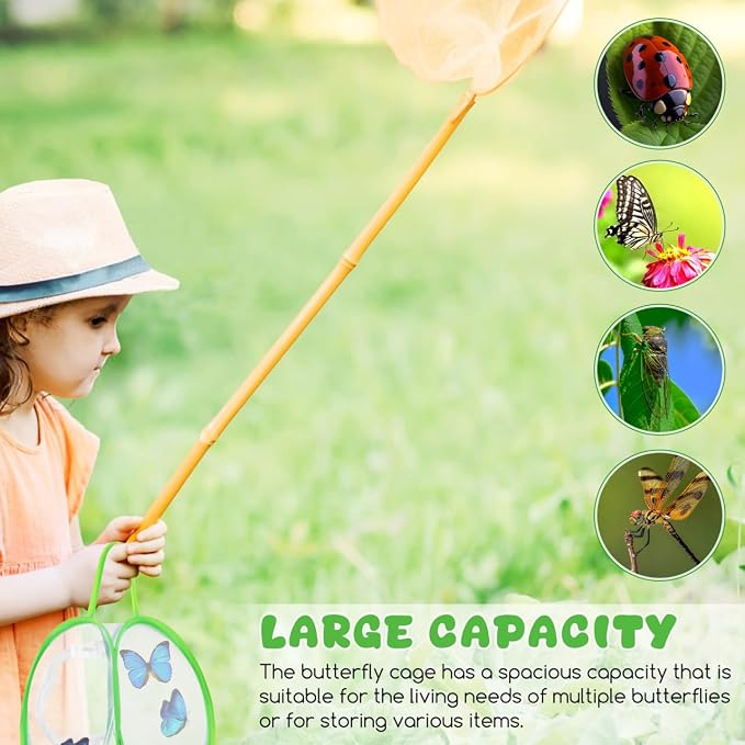 Toyvian Butterfly Habitat Mesh Cage, Portable Insect Observation House for Caterpillars Monarch Butterfly Enclosure with Carrying Handle for Outdoor Exploration, 14X8X7.5 Inches