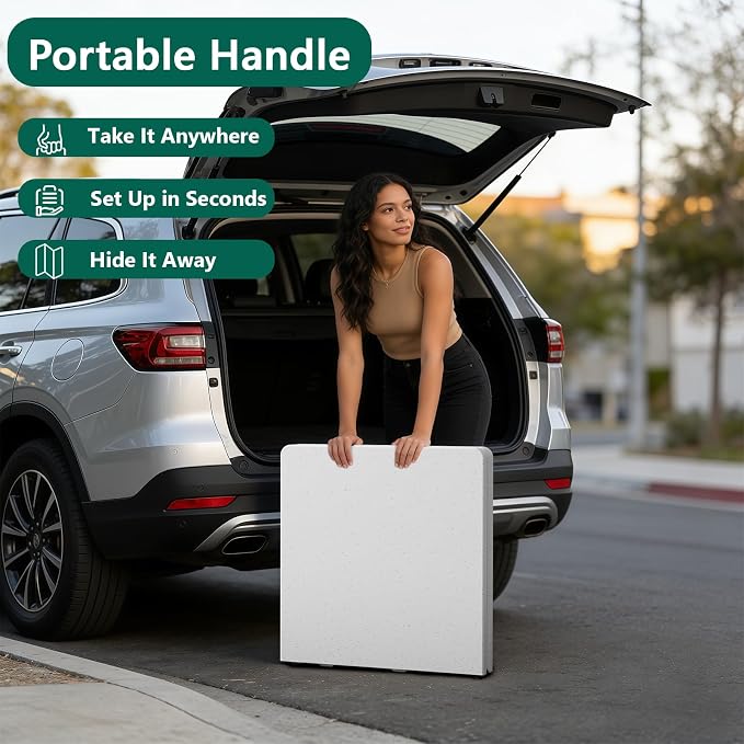 2 Pack Folding Table 4ft - Heavy Duty Fold-in-Half Plastic Table with Adjustable Height, Portable Utility Tables with Steel Legs for Indoor, Outdoor, Picnic, Camping, Dining, Party (White)