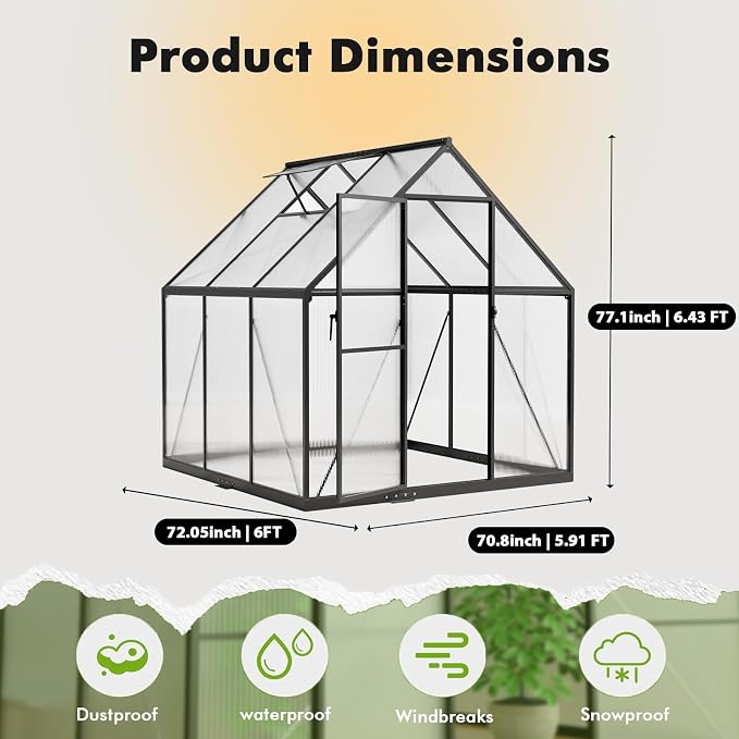6X6FT Small Greenhouses, Enhanced Aluminum Small Greenhouse for Outdoors and Garden Planting, Green Houses for Outside Withstands Bad Weather to Protect Vegetable or Plants
