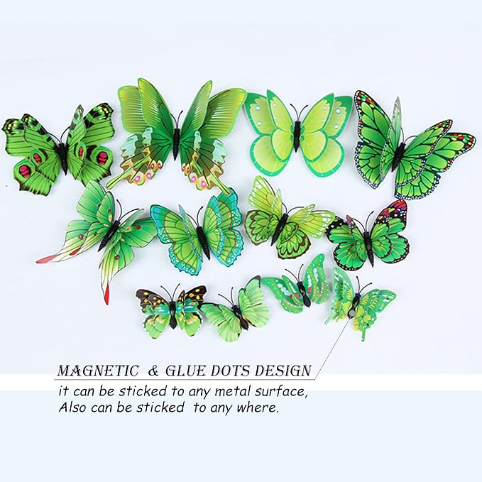 OPSEAM Butterfly Wall Decor 24/48 PCS, 3D Butterflies Stickers for Party Decorations with Magnets (Green, 24)