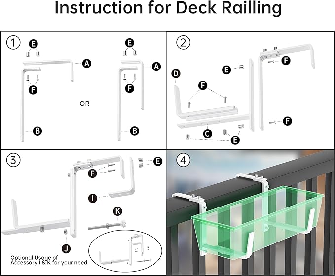 Y&M Adjustable Window Box Brackets Heavy Duty Iron Flower Box Planter , 2 Pack Universal Outdoor Hanging Brackets, White Steel Mounting Durable, Suitable for Fence Pergola Patio Garden Balcony