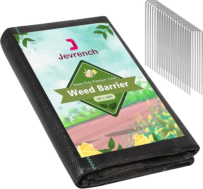 Jevrench 3.2oz Weed Barrier Landscape Fabric Heavy Duty, 3ft x 50ft Premium Garden Landscaping Fabric, Ground Cover Weed Control Fabric Outdoor Weed Mat Garden Lawn Fabric
