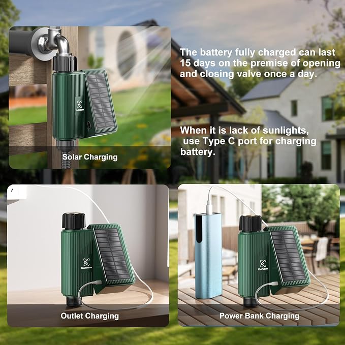 Water Timer for Outdoor Garden Hose, Sprinkler Timer for Garden Faucet with Auto/Manual/Rain Delay Mode, Sprinkler Irrigation Controller for Yard Lawn (1 Zone-Solar)
