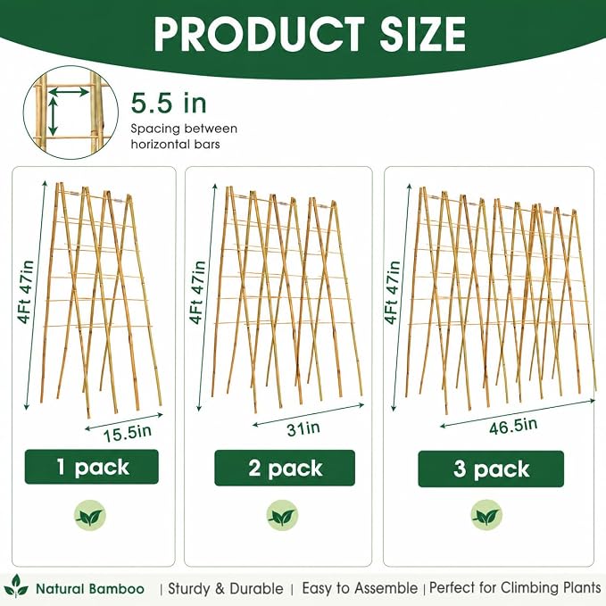 3 Pack A-Frame Bamboo Trellis 47''x15.5'', Oltara Foldable Garden Trellis for Outdoor Climbing Plants, Cucumbers, Raised Beds, Tomatoes, Beans, Peas, Vegetables, Flowers Support