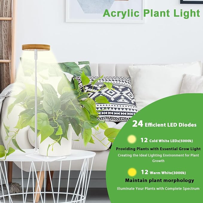 yadoker Halo Plant Grow Light, LED Growing Light with Base Full Spectrum for Indoor Plants,Height Adjustable, Automatic Timer, 5V Low Safe Voltage,Idea for Small Plants