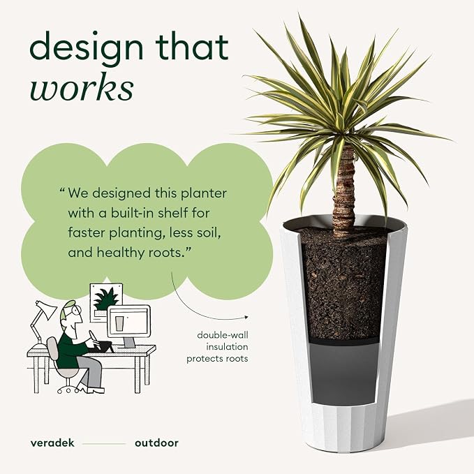 Veradek Column Series 26" Tall Outdoor Planter for Porch & Patio | Durable Plastic-Stone Material w/Shelf | Modern Décor for Plants & Flowers