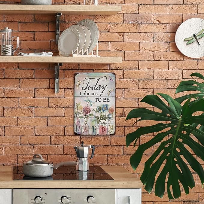 YOYI ART Metal Flowers Dragonfly Wall Decor Sign - Today I Choose to Be Happy, Vintage Tin Signs for Home, Bedroom, Kithcen, Garden, Patio and Yard Wall Art Accessories, Gifts for Women, 8 x 12 inch