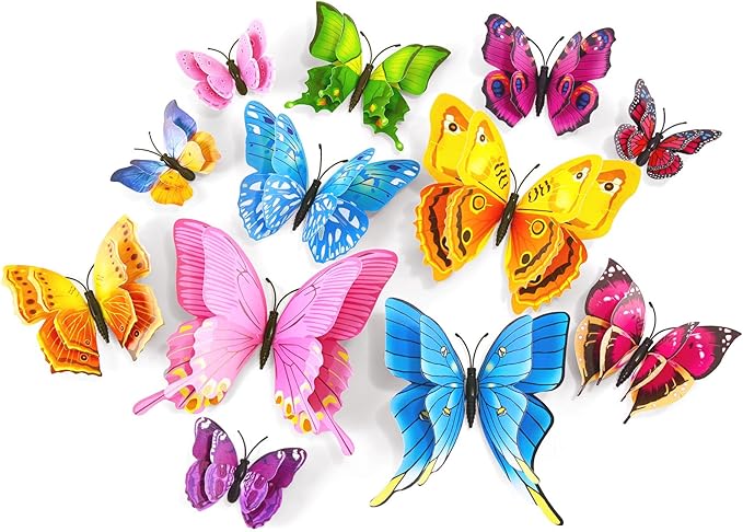 SAOROPEB 3D Butterfly Wall Decor, 72 Pcs Double Layer Butterfly Decorations for Party Decorations Locker Decor Refrigerator Decal, Reusable (Colorful)