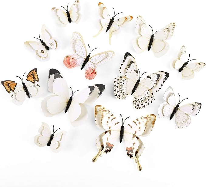 SAOROPEB 3D Butterfly Wall Decor, 72 Pcs Double Layer Butterfly Decorations for Party Decorations Locker Decor Refrigerator Decal, Reusable (White)