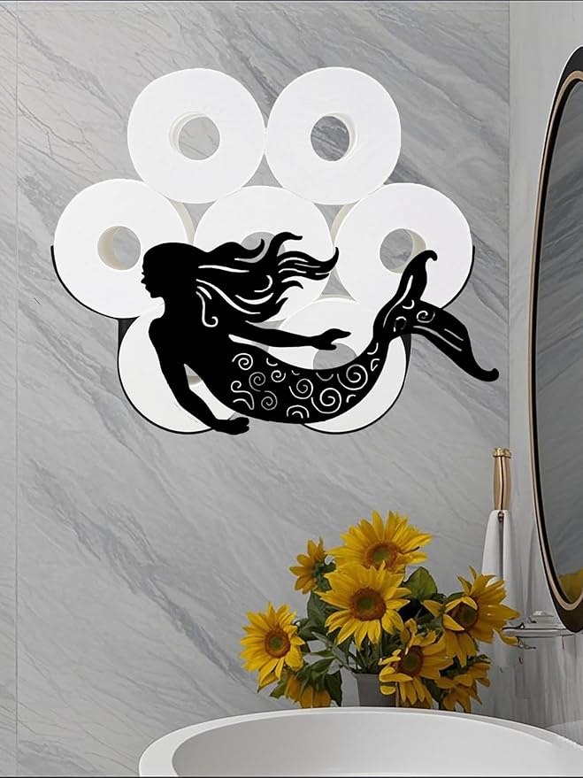 Whimsical Mermaid Toilet Tissue Holder,Animal Paper Holders,Decorative Metal Papers Holder,Funny Toilet Animal Storage for Bathrooms,Bathroom Paper Organizer for Extra 8 Rolls Wall Mounted Art Decor