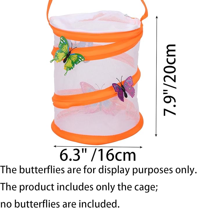 Insect Lore Butterfly Garden Habitat Foldable Washable and Reusable Butterfly Cage 6.3" x 7.9" Tall(Orange, Small)