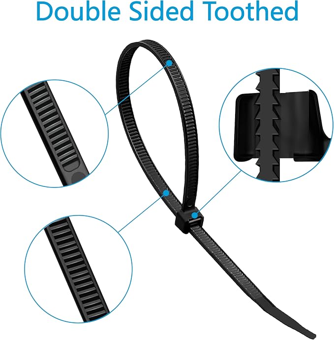 Zip Ties 12 inch (100 Pack), Double-sided Toothed, 85 lb, Delivering 1.7X Tensile Strength in the Same Specs, Black Cable Ties, Heavy Duty Wire Ties, Glufirm