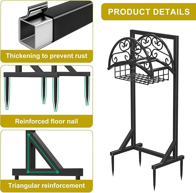 Heavy Duty Garden Hose Holder with Storage Basket, Detachable & Super Stable Water Hose Holder for Outside, Supports 160-Feet Hose, Perfect for Yard and Lawn