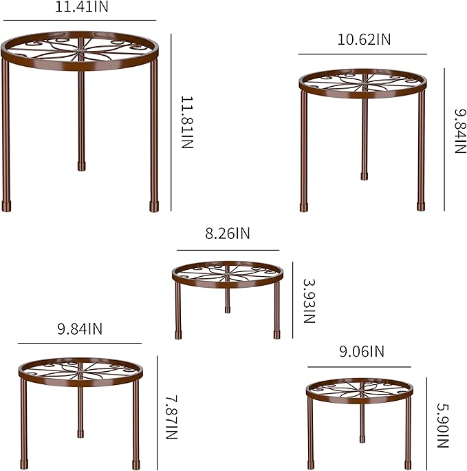 Linpla 5-Pack Decent Metal Plant Stands, Heavy Duty Flower Pot Stands for Multiple Plant, Anti-Rust Iron Plant Pot Shelf, Decoration Racks for Home Indoor and Outdoor (5 Pack Bronze)