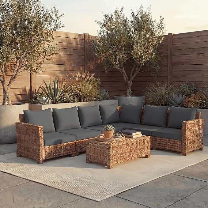 PatioGlow Outdoor Seat Cushion Set, 24" x 24" x 3.5", Set of 2, Water-Resistant & Fadeness Patio Furniture Cushions with Removable Cover & Ties, Thick Deep Seating Pads for Outside Sofa Couch, Grey