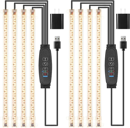 13 Inches Plant Growing Lamp Strips, Full Spectrum LED 3500K Grow Light for Indoor Plants with 3/9/12H Timer and 10 Dimmable Levels for Green House Hydroponics Succulent and Shelf, 4 Head 2 Pack