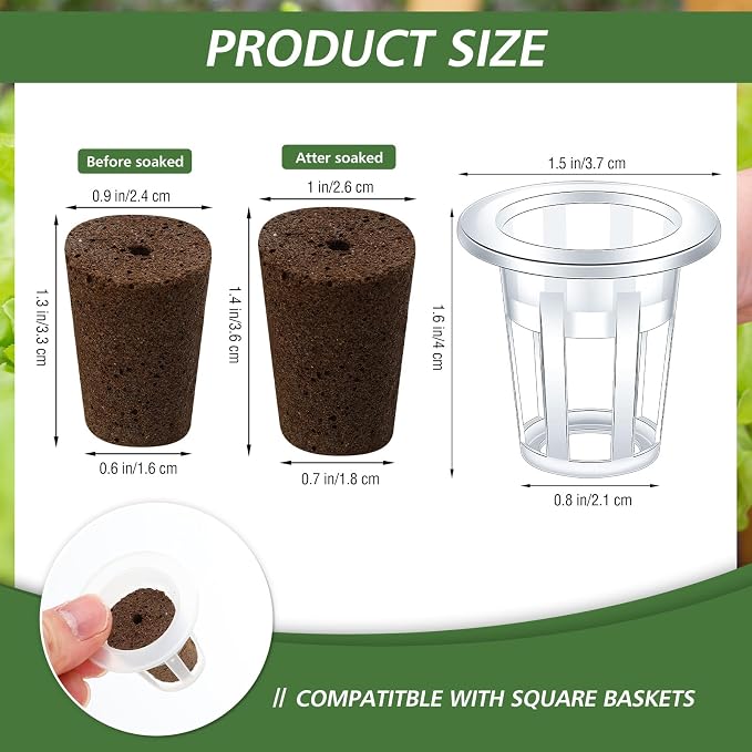 Ziliny 200 Pcs Grow Sponges Pods Kit, Includes 100 Grow Sponges, 100 Root Plant Basket, Root Growing Kit Replacement Pod Cups Hydroponic Pods Garden Accessories for Indoor Herb Growing System