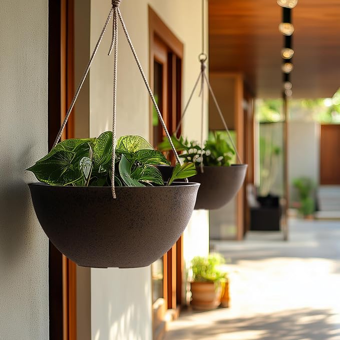 LA JOLIE MUSE Large Hanging Planters - 13 Inch Flower Pots Outdoor Indoor, Hanging Garden Planters Set of 2, New Iron Color