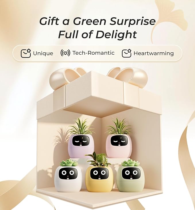 Smart Pet Planter, Smart Plant Pot, With Artificial Intelligence, Time Weather Display, And Multiple Expressions Animation,Lovely Plant Companion, For Desktop Decoration, Gifts,Plant-Free (Violet)
