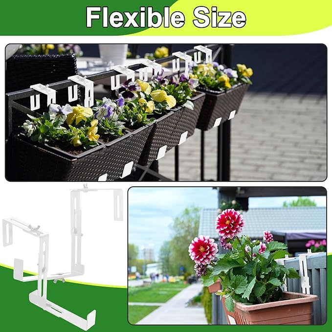 Leinuosen 4 Pcs Adjustable Window Boxes Brackets Planter Box Bracket Heavy Duty Deck Railing Hanging Flower Stand for Windowsill Garden Fence Balcony (White)
