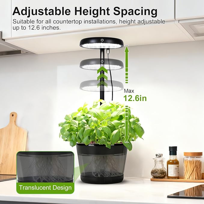 Indoor Clay pellets hydroponic Gardening System with 20W LED Plant Grow Light.The Translucent hydroponic Growing System for Hydroponic Herbs, Vegetables, Lettuce Harvest on Countertop for Mother's Day
