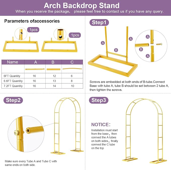 Metal Garden Arch Trellis Arbor Set of 2, 7.2FT+6FT Wedding Arch Stand with Steel Frame, Metal Pergola Arbor with Base for Decor Valentines Day Garden Trellis Climbing Plant, Bridal Party Ceremony