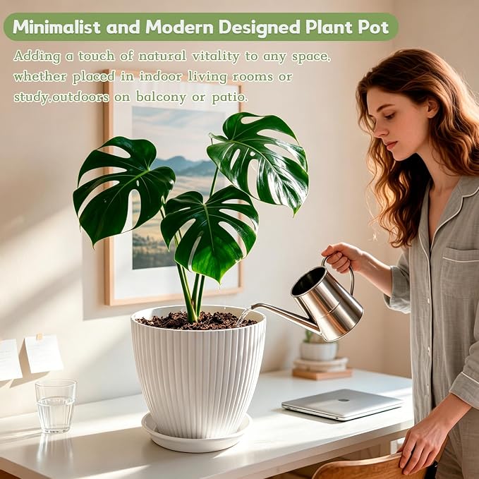 SupKing White Plant Pots with Drainage Saucers 7.5/6.7/6/5/4/3.5 Inch Set of 6,Plastic Flower Pots Planters with Multi Mesh Drainage Holes Nursery Planting Pot for Indoor Outdoor Garden Plants