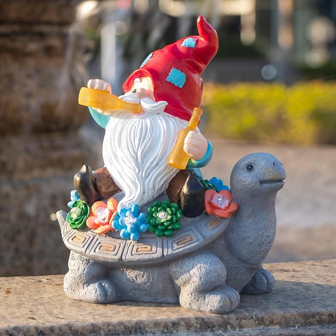 Dad Gifts for Fathers Day,Gnome Garden Decor Statue with Solar Light, Turtle with Succulent Birthday Gifts for Men Women Mom Grandma, Funny Waterproof Resin Figurine Outdoor Decor for Yard Patio Porch
