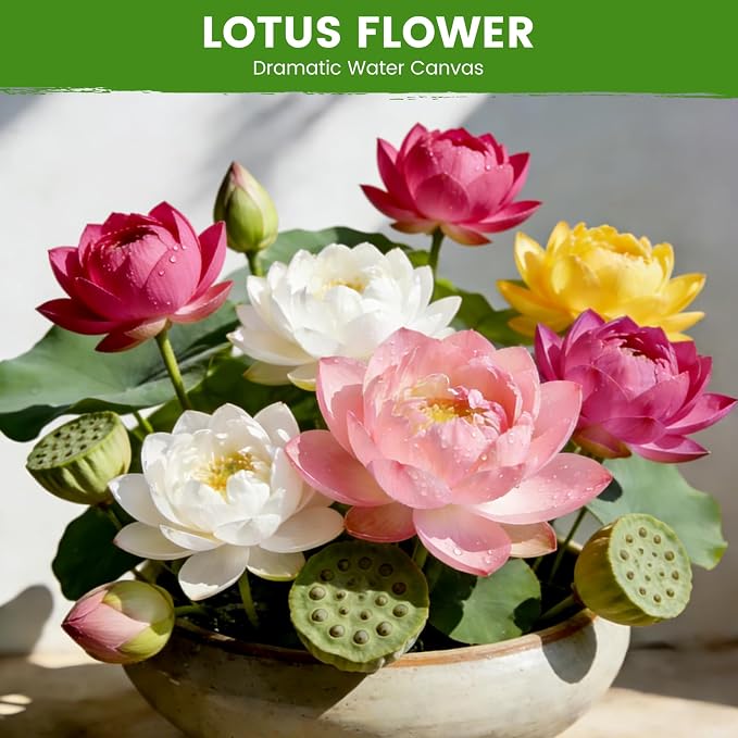60 PCS Lotus Seeds for Planting in Water - Mixed Color Bowl Lotus Seeds, Live Pond Plant Water Lily Seeds for Indoor Bonsai, Outdoor Ponds & Garden, Koi Pond