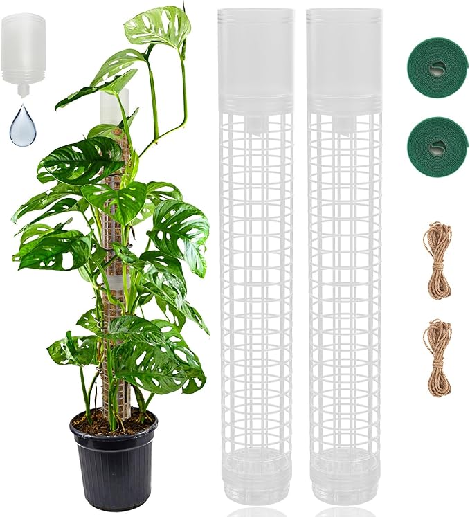 Moss Pole 17.4 inch, 2 Pack Monstera Plant Support, Plastic Self-Watering, Stackable Design - Ideal for Medium to Large Plants