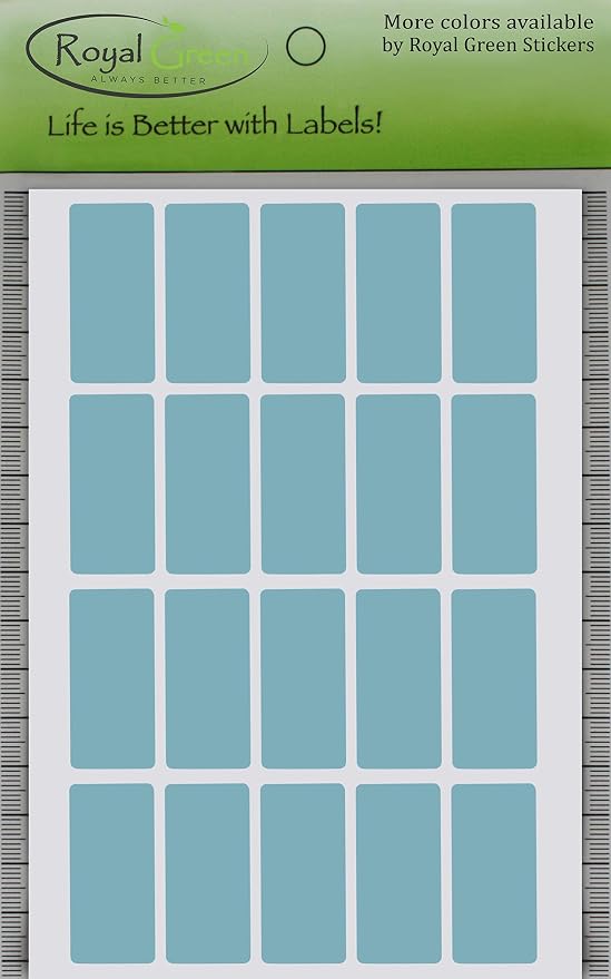 Royal Green Light Blue Rectangular Colored Labels 1.57 inch x 0.75 inch - Rectangle Color Code Stickers (40mm x 19mm) - 100 Pack