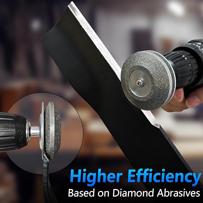 Diamond Lawn Mower Blade Sharpener, 120 Grit, All-Metal Construction, for Any Power Hand Drill (120 Grit)
