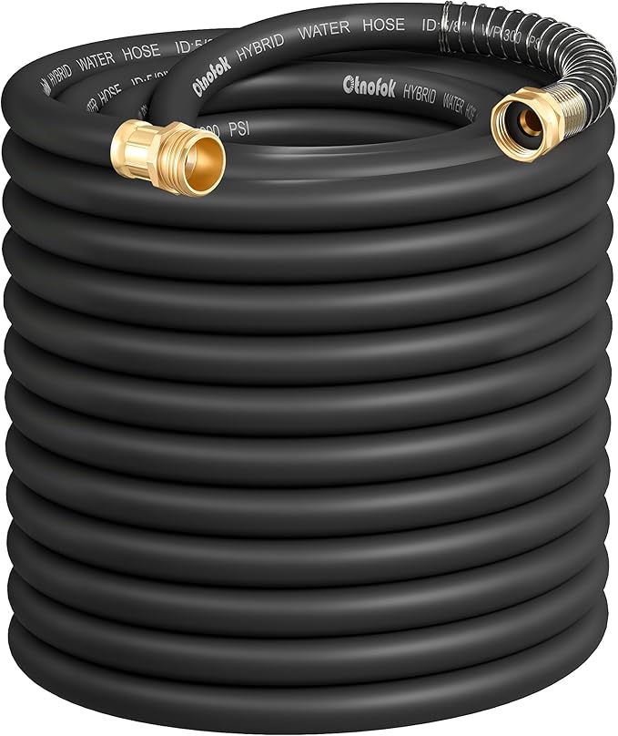 Heavy Duty Garden Hose 100 ft x 5/8", 5-Layer Hybrid Rubber Water Hose with 3/4" Swivel Brass Male to Female Fittings, 1000 PSI Burst, Leak-Proof & Weather Resistant for Lawn, Backyard, Black