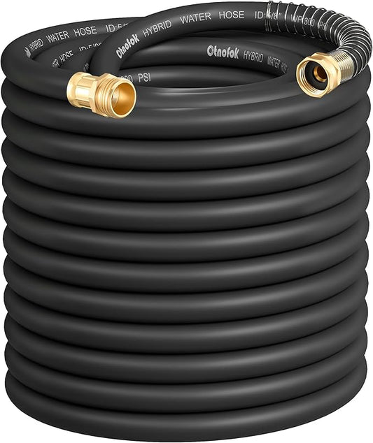 Heavy Duty Garden Hose 100 ft x 5/8", 5-Layer Hybrid Rubber Water Hose with 3/4" Swivel Brass Male to Female Fittings, 1000 PSI Burst, Leak-Proof & Weather Resistant for Lawn, Backyard, Black