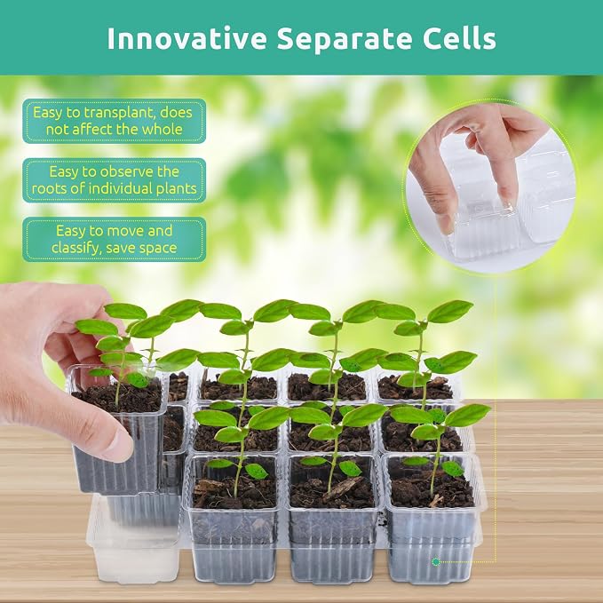 7 Packs Seed Starter Tray, 84 Separate Cells Seedling Starter Trays Kit with Humidity Dome and Base Indoor Greenhouse Mini Propagator, Reusable Seedling Tray for Plants Indoor-Clear