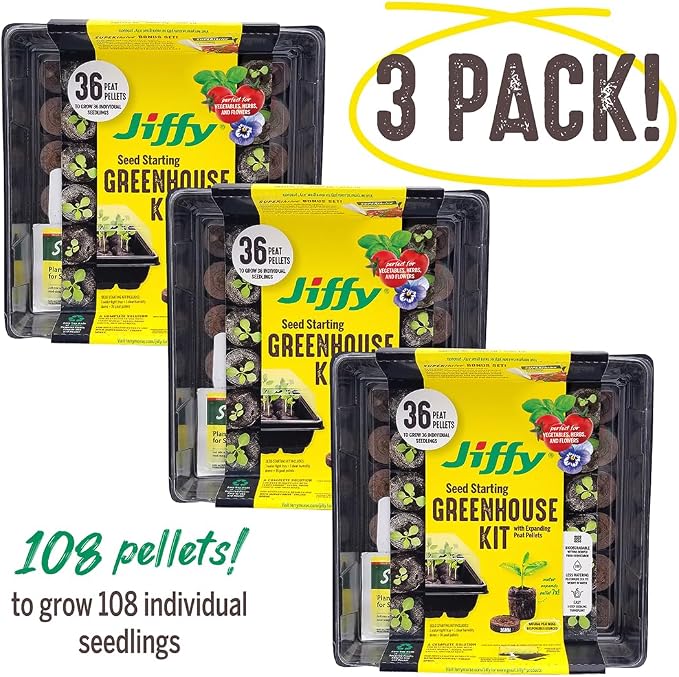 Jiffy Seed Starting Tray Kit - 36 Cell, Bonus 3 Pack, Seeding Starter Kit - 11 x 11 x 4.25 in - Plastic