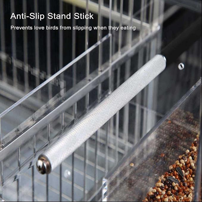 Automatic Bird Feeder for Cage, Automatic Acrylic Bird Feeder No Mess Bird Cage for Small Bird Parrots Canary Parakeet Budgerigar Crested Myna Cockatiel (L: 6.2" x 6.3" x 6.3")