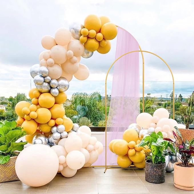 SuuWoee Arch Backdrop Stand Set of 2 With Black Cover (7.2FT+6FT) Gold Metal Wedding Arch Stand Balloon Arched for Birthday Party Baby Shower Graduation Ceremony Decoration