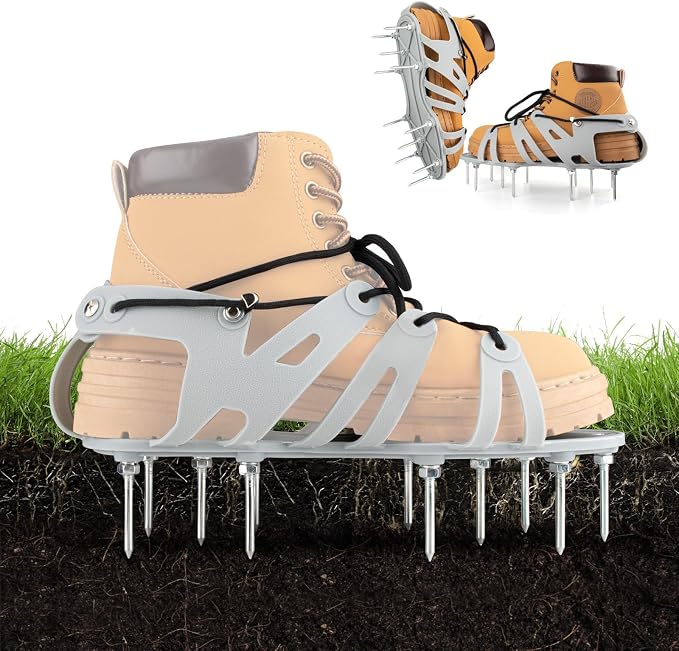 Lawn Aerator Shoes - Wrap Around Lacing Design Spiked Shoes for Lawn Aerator, Flexible Bendable Sole Walk Freely One Size Fits All, Grass Aeration Spikes Tools