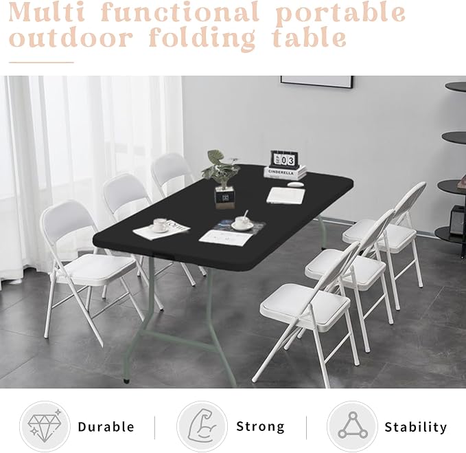 HAISIWLKJ Folding Table 6 FT Lightweight Camping Table Black Portable Plastic Rectangular Outdoor Dining Table Steel Legs Fold-in-Half with Carrying Handle for Indoor,Picnic,Party,Wedding,Events