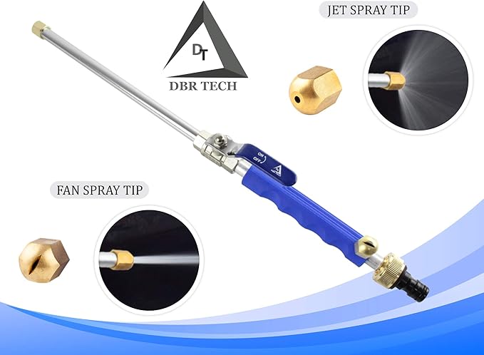 Hydro Jet High Pressure Power Washer Wand for Car Washing or Garden Cleaning, Heavy Duty Metal Watering Sprayer with Universal Hose End, Hydrojet Water Power Nozzle, Fan and Jet Stream